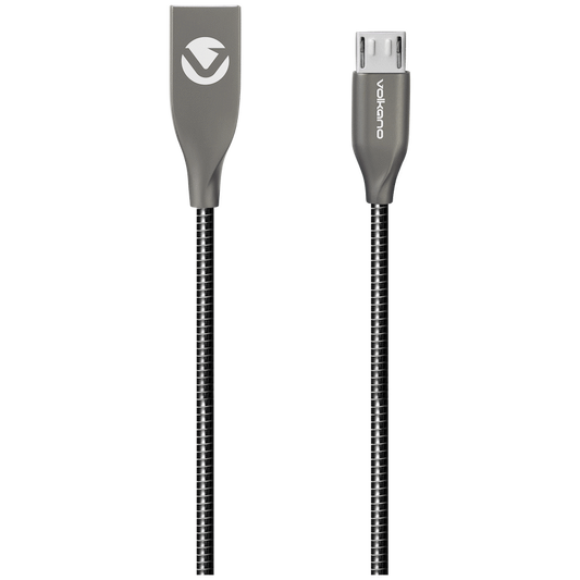 Volkano Iron Series Round Metallic Spring Micro USB Cable 1.2m - Black