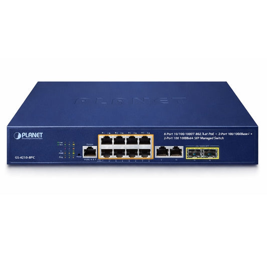 Planet 8-Port 10/100/1000T 802.3at PoE + 2-Port 100/1000X SFP Managed Switch - Networking