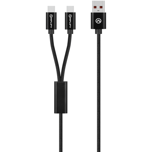 Amplify Linked Series USB to 2 x USB-C Braided Cable 60W 1.2m - Black - Guards On Duty Shop & Security Guards