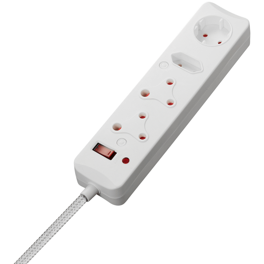 SWITCHED 4 Way Medium Surge Protected Multiplug 0.5M Braided Cord White