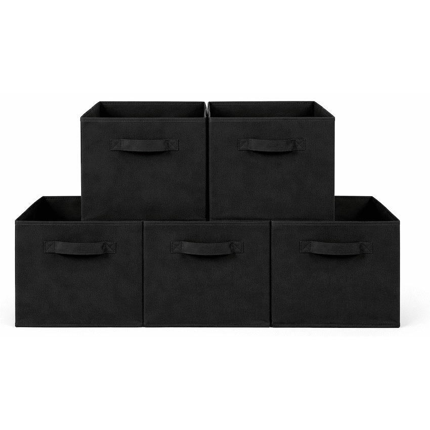Everfurn Storeman Black, Collapsible Fabric Organiser Storage Basket - 5 Pack
