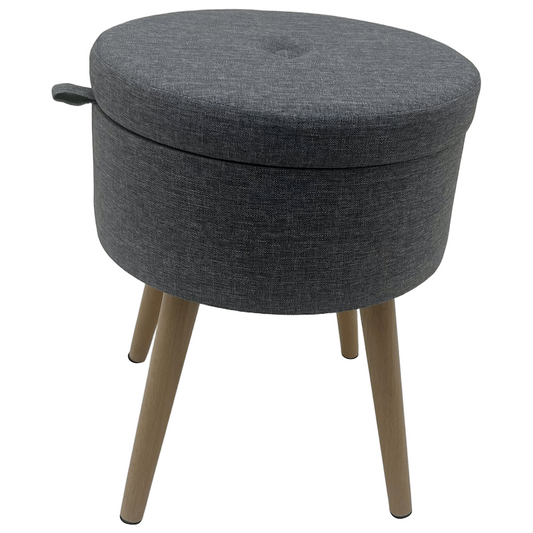 Sophie Round Storage  Stool with wooden legs - Grey