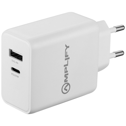 Amplify P.D. 20w Plus USB 12w Dual Wall Charger - White - Guards On Duty Shop & Security Guards
