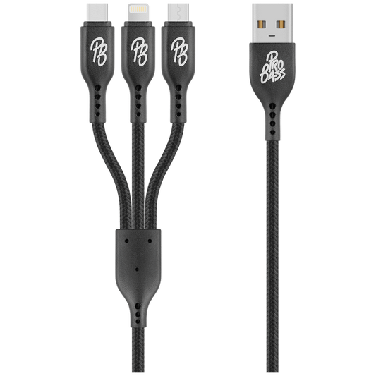 Pro Bass Braided 3-in-1 Charge Cable 1m - Black