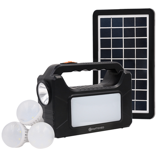 SWITCHED Power Station, Rechargeable, USB Phone Charging with Solar Panel  - Black