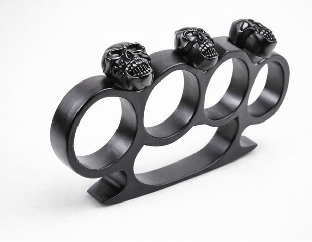 FAS Knuckle Dusters Black/Silver Skull – Heavy Duty Self Defence Knuckle Dusters