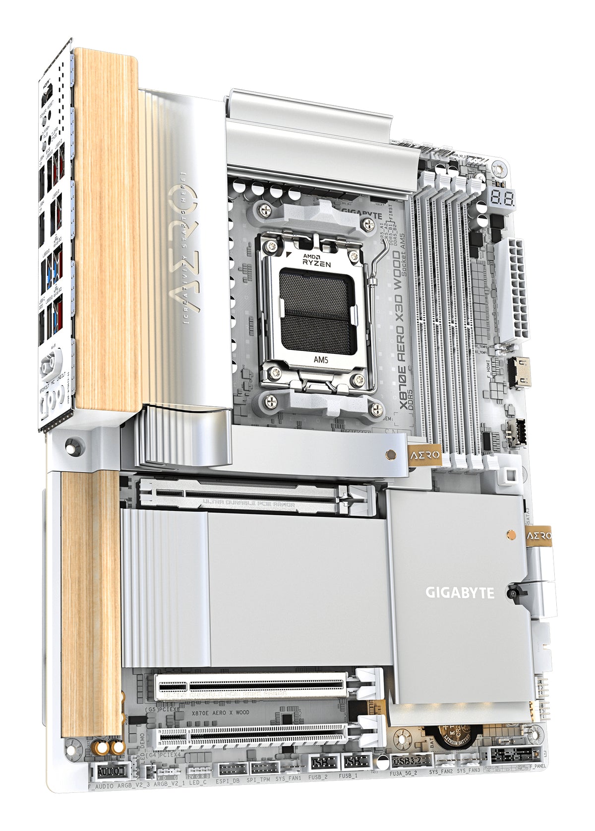 GIGABYTE AERO WOOD AMD X870 Chipset for AMD AM5; 4x DDR5; 4x M2; HDMI/2 x USB4® USB Type-C®; ATX.