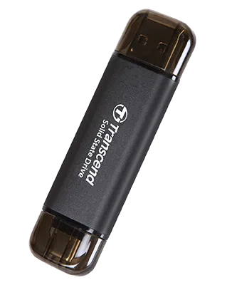 TRANSCEND 256 GB ESD310C USB3.2 TYPE A & C (USB 10Gbps) OTG COMPACT PORTABLE SSD - Read 1050MB/s Write 950 MB/s - Black
