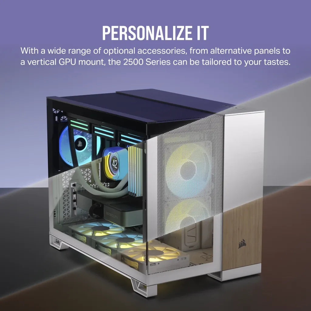 2500D Airflow White Mid-Tower Dual Chamber PC Case; 2x 3.5'' | 2x 2.5'' Drive Bays; Up to 360mm Radiator compatible