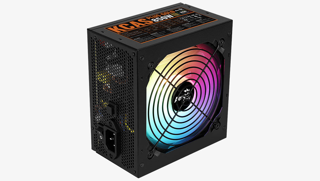 Aerocool KCAS PLUS Gold 850W RGB PSU - ATX 24 PIN; 2x 4+4PIN CPU; 8x SATA; 4x PATA; 3x PCIe 6+2PIN.