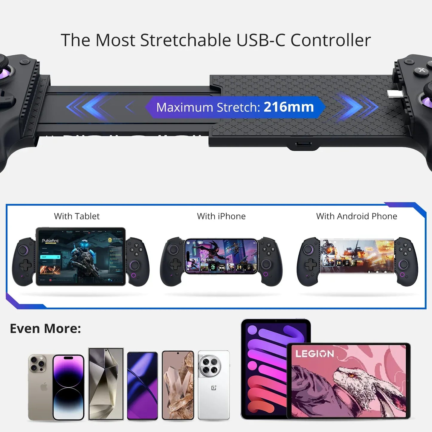 Abxylute S9 Mobile controller - USB-C + Bluetooth: Supports a wide range of phone/tablet devices compatibility;