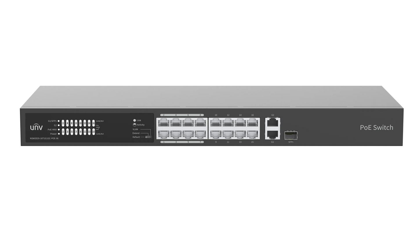 UNV - 16x Fast Ethernet PoE Ethernet Port Switch, 2x Gigabit port, 1x SFP port