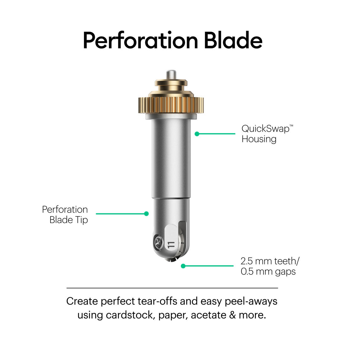 2006706 - Cricut Maker Perforation Blade Tip; Basic Perforation Blade; 2.5 mm teeth / 0.5 mm gap.