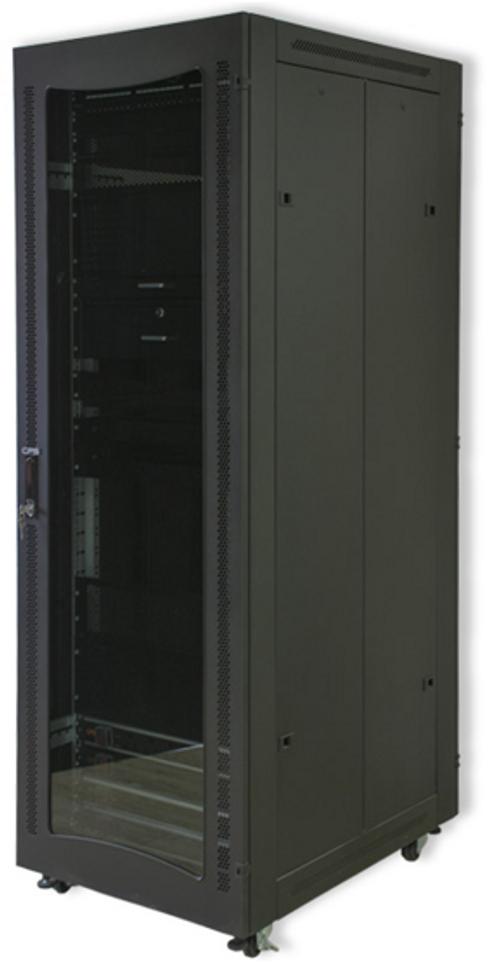 RCT 12U CP server/networking cabinet 4x uprights 4x feets incl glands + Screws; 600 X 600 PERFORATED DOOR; BLACK.