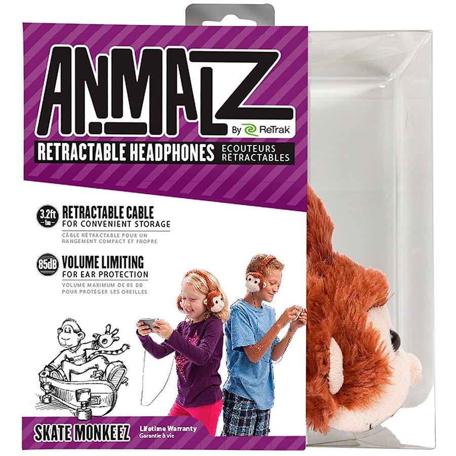 Animalz Furry Retractable Volume Limiting Over-the-Ear Headphones - Monkey
