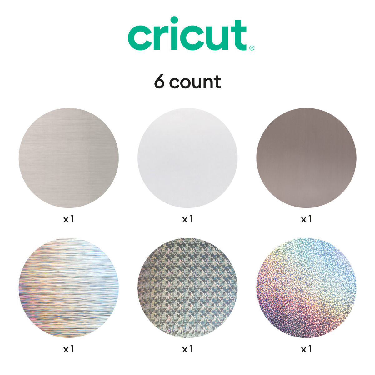 2009604 - Cricut Holographic Vinyl; Silver Sampler - Permanent (6 ct) 30.5x30.5cm