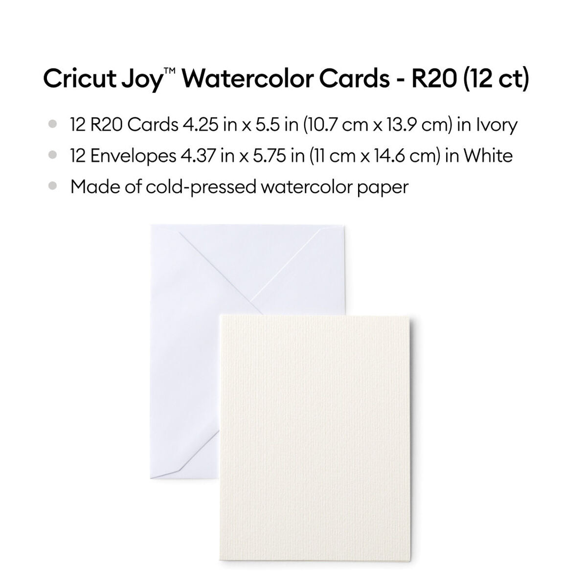 2009984 - Cricut Watercolor Cards White 12pk R20 Cards in Ivory 10.7x13.9cm
