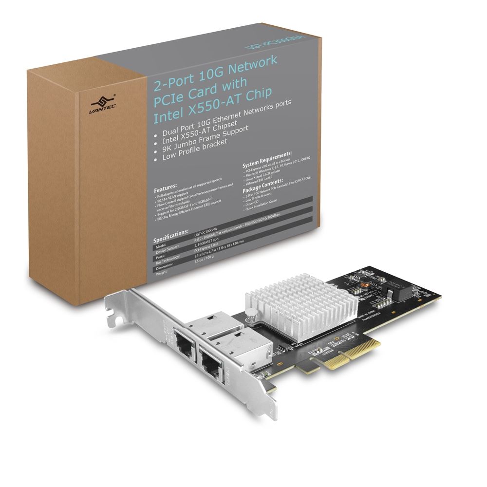 2 x RJ45 Port 10G Network PCIe Card with Intel X550-AT Chip