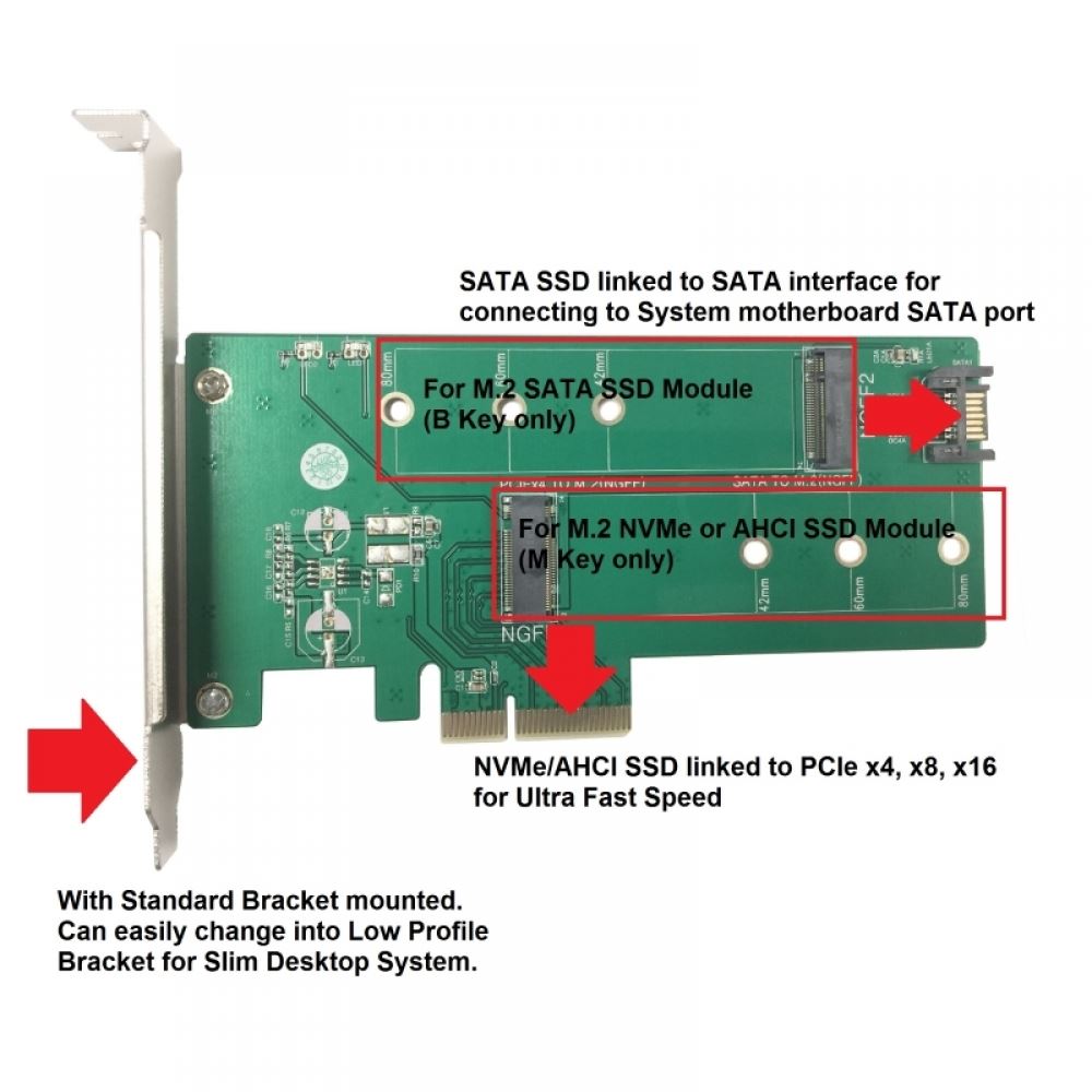 Vantec M.2 NVMe + M.2 SATA SSD PCIe X4 Adapter