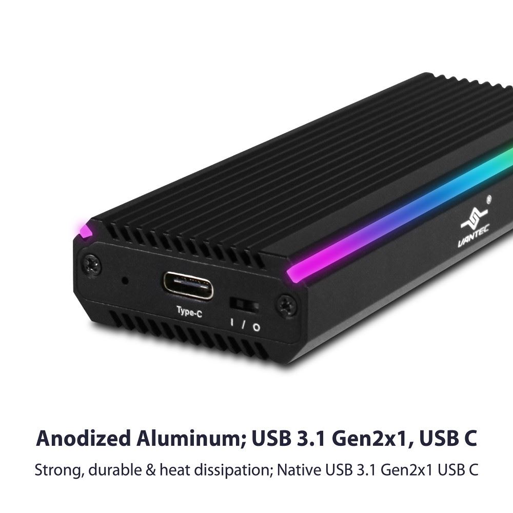 Vantec M.2 NVME & M.2 SATA SSD to USB 3.1 Gen 2 Type C with RGB LED