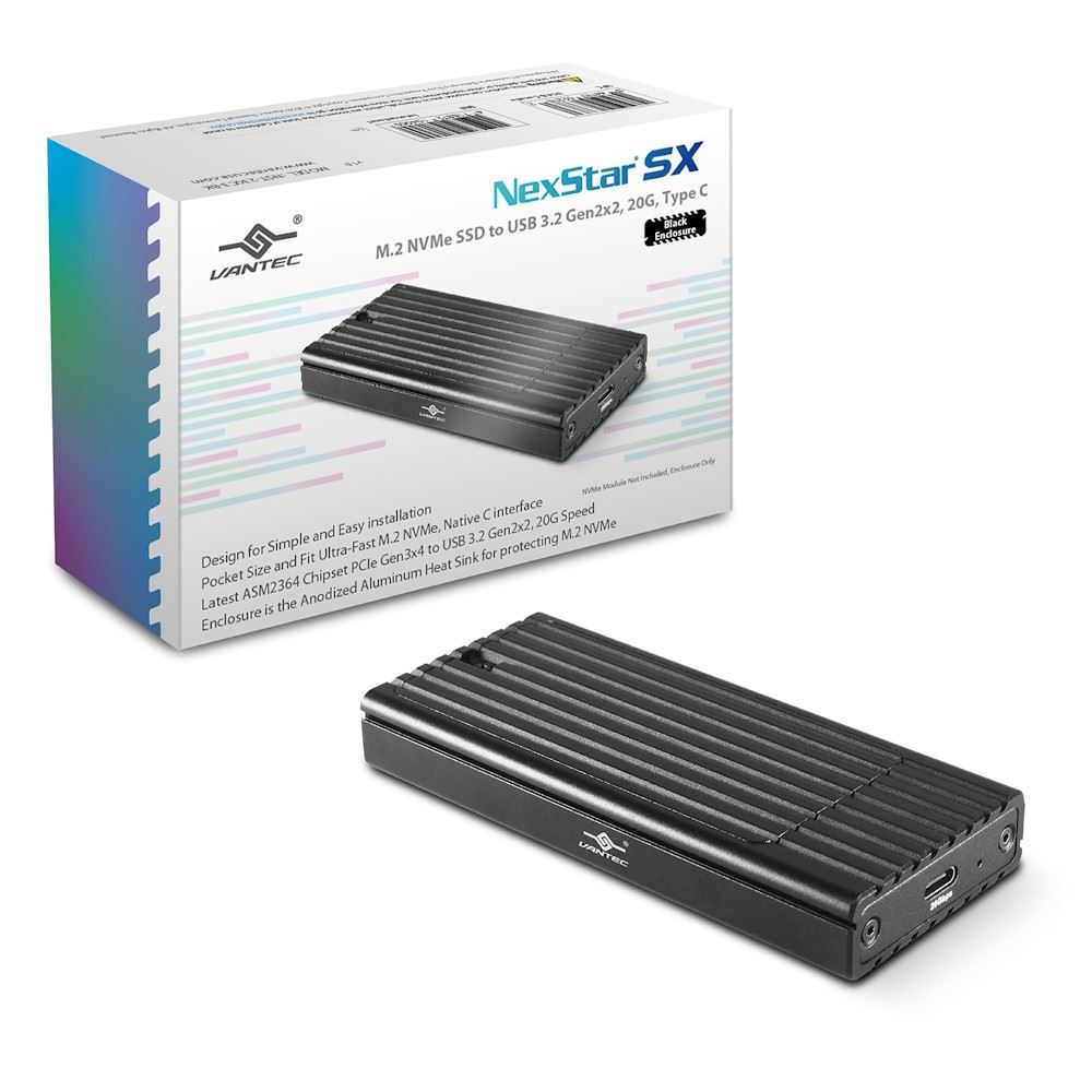 NexStar SX; M.2 NVMe SSD to USB 3.2 Gen2x2; 20G; Type C; Black Enclosure (NST-230C3-BK)