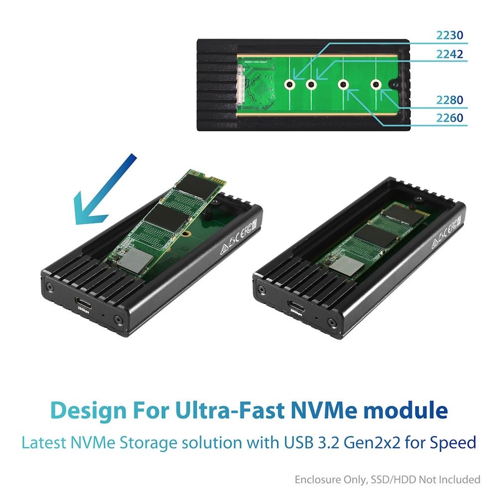 NexStar SX; M.2 NVMe SSD to USB 3.2 Gen2x2; 20G; Type C; Black Enclosure (NST-230C3-BK)
