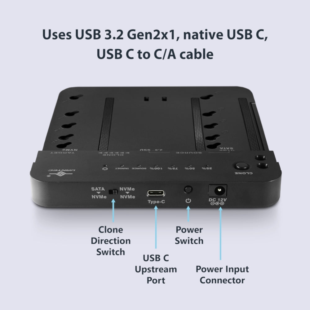 Multi-Function M.2/SATA Storage Adapter with Clone Function; USB 3.2 Gen2x1; Type C