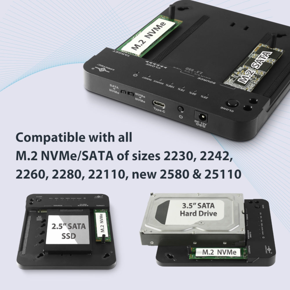 Multi-Function M.2/SATA Storage Adapter with Clone Function; USB 3.2 Gen2x1; Type C