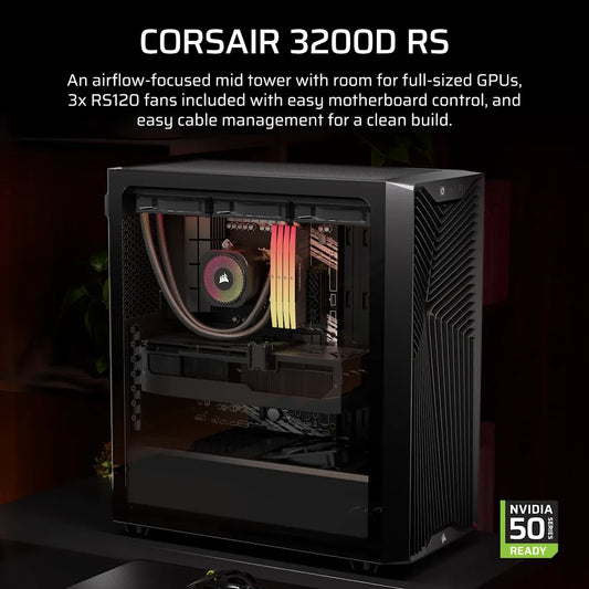 3200D RS Mid-Tower PC Case; 3x RS120 fans incl - Black.