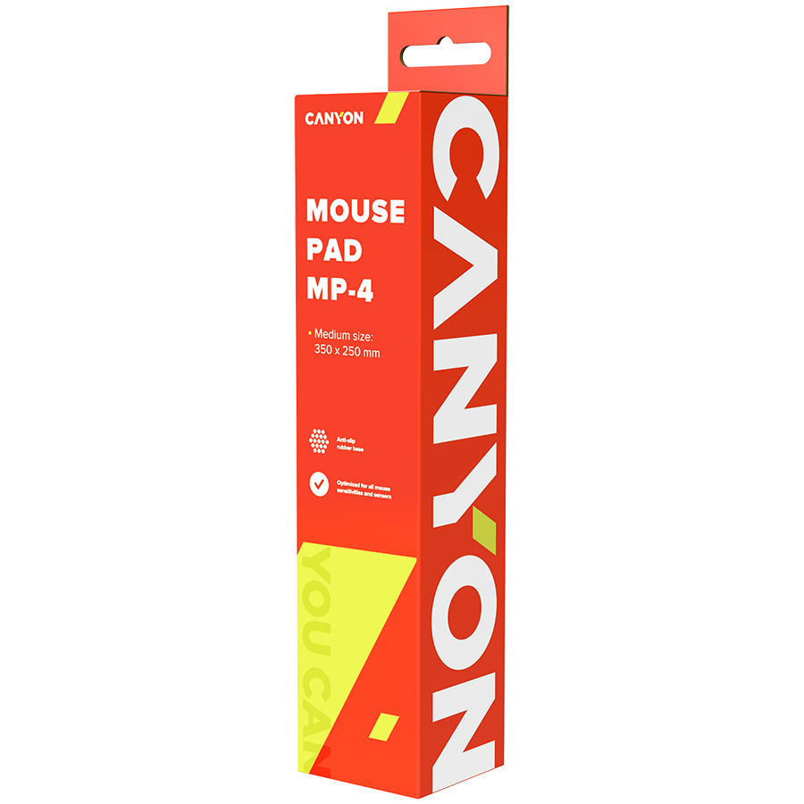 CANYON MP-4, Mouse pad,350X250X3MM,Multipandex,fully black with our logo (non gaming),blister cardboard