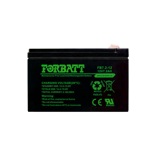 FORBATT FB12-7.2AH RECHARGEBLE SEALED AGM BATTERIES - 6 month warranty.