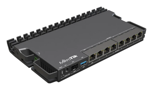 MikroTik RouterBOARD RB5009UPr+S+, 1x 2.5Gb LAN (802.3af/at PoE-out and PoE-in), 7x 1Gb LAN (802.3af/at PoE-out and PoE-in), 1x SFP+ port, RouterOS L5, metal desktop case, PSU