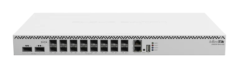 MikroTik Cloud Router Switch CRS518-16XS-2XQ-RM, 2x 100G QSFP28 Ports, 16x 25G SFP28 Ports, 1x 100M Ethernet Port for Management, USB Type A, 1U Rackmount Enclosure, Dual Hot-Swap PSU, 4x Hot-Swap Fans