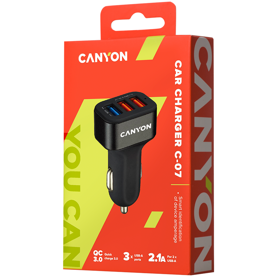 CANYON car charger C-07 QC 3.0 2.4A/3USB-A Black