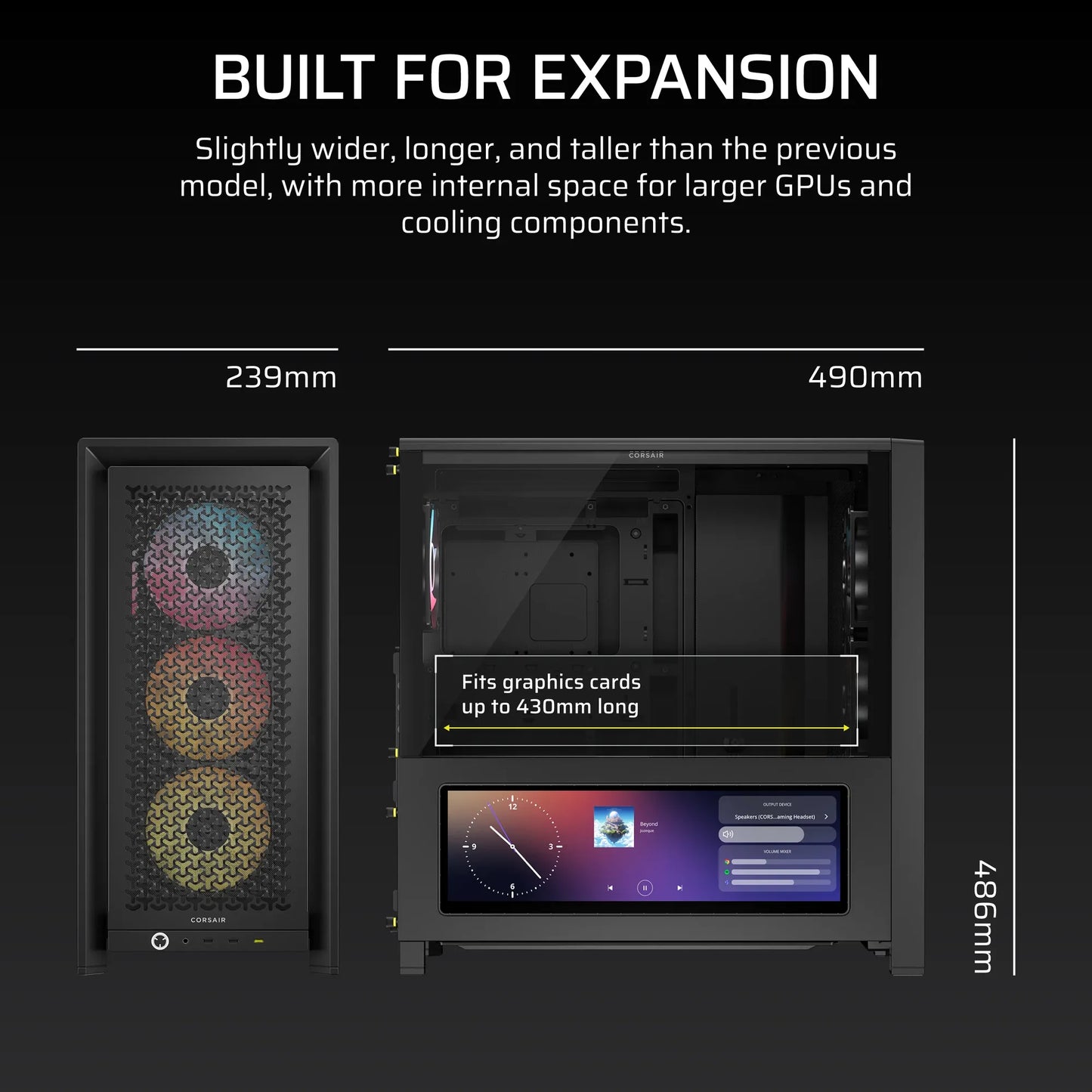 FRAME 4000D LCD RS ARGB Premium Mid-Tower PC Case; Includes 4x RS120 PWM ARGB Fans; XENEON EDGE; Black.