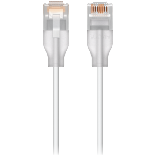 Ubiquiti UACC-Cable-Patch-EL-0.15M-W-24 Nano-thin patch cable with 2.5 GbE and PoE++ support designed to show Etherlighting™ effects, Translucent booted RJ45 for optimal Etherlighting™ brightness, Outer diameter 2.5 mm