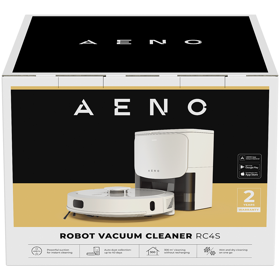 AENO RC4S Robot Vacuum, 2-in-1, HEPA Filter, Auto-Empty Tank, 4000Pa, White