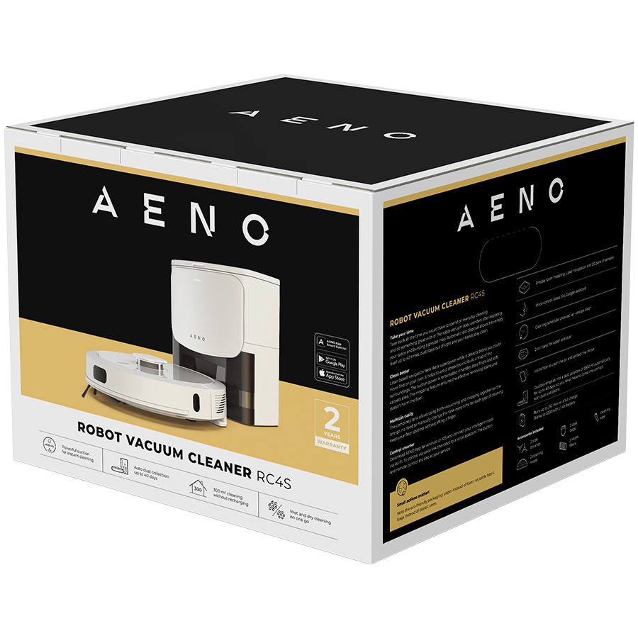 AENO RC4S Robot Vacuum, 2-in-1, HEPA Filter, Auto-Empty Tank, 4000Pa, White