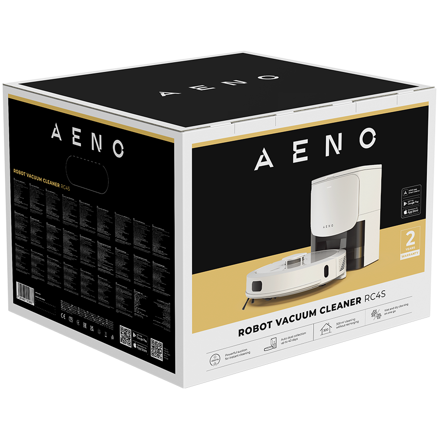 AENO RC4S Robot Vacuum, 2-in-1, HEPA Filter, Auto-Empty Tank, 4000Pa, White