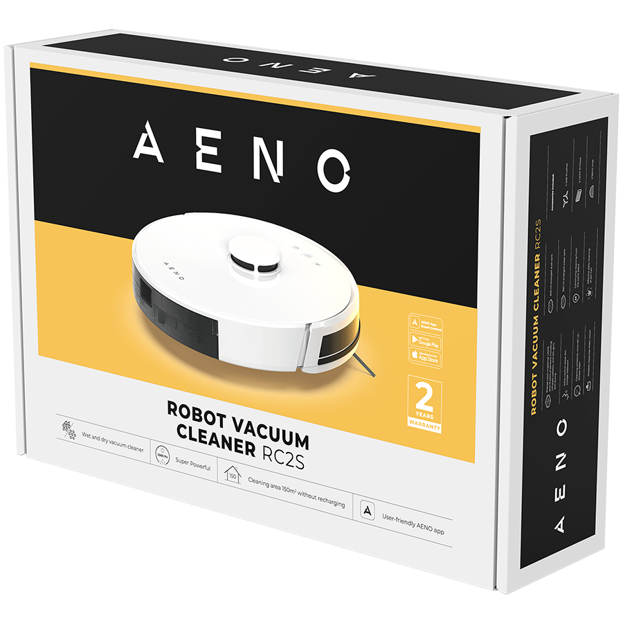 AENO RC2S Robot Vacuum, 2-in-1, Map Navigation, Turbo Mode, 2500Pa, White