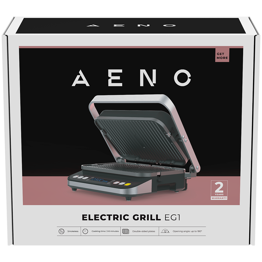 AENO EG1 Electric Grill, 2000W, 3 Modes, Timer, 320×220 mm, Black