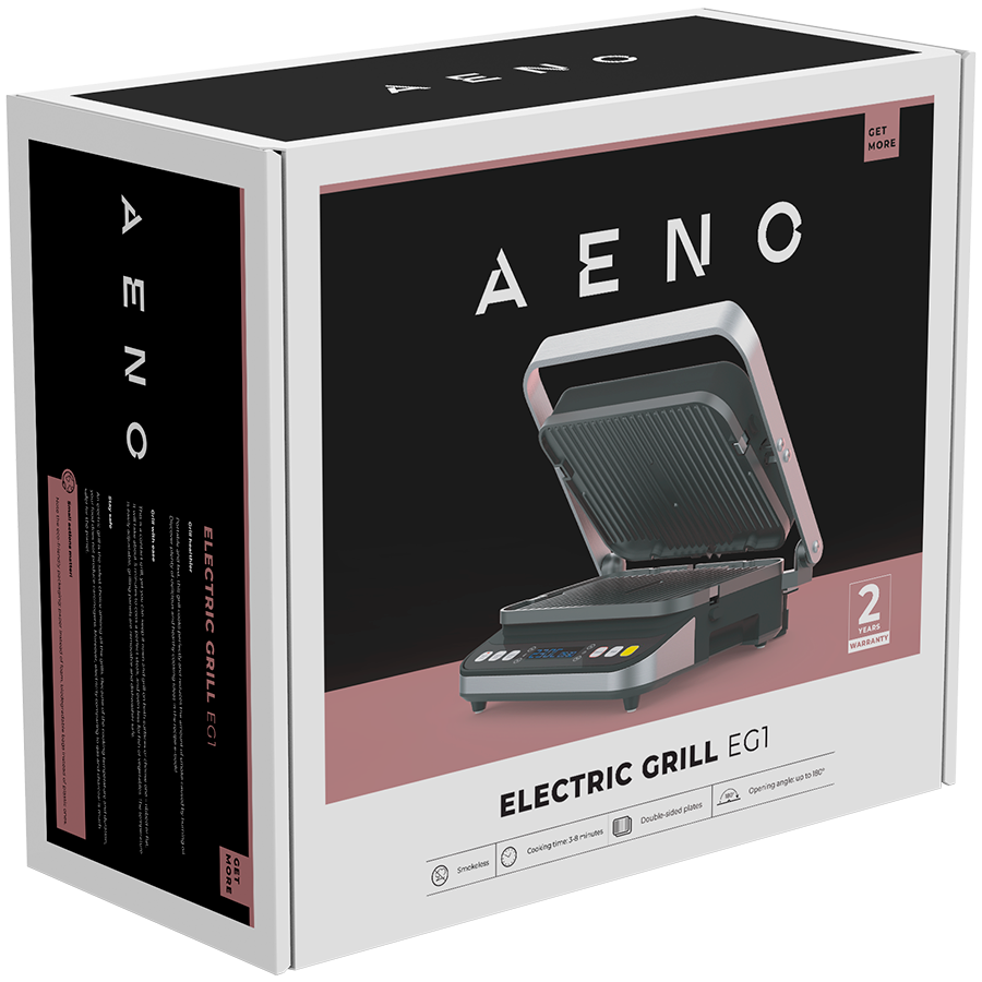 AENO EG1 Electric Grill, 2000W, 3 Modes, Timer, 320×220 mm, Black