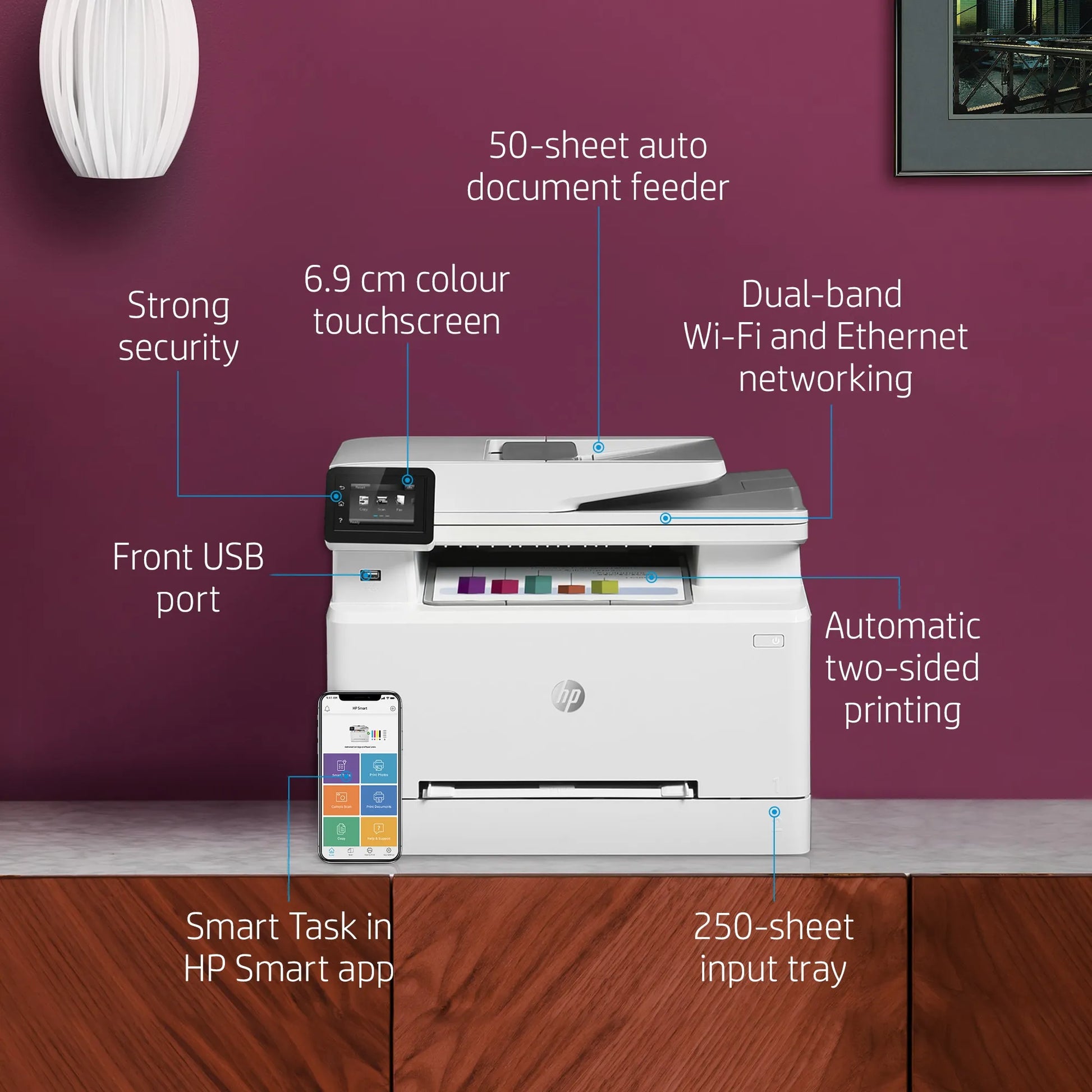 HP COLOUR LASERJET PRO MFP M283FDW, PRINT, COPY, SCAN, FAX, 1-5 USERS, FAST PRINT SPEEDS (21 PPM IN COLOR AND MONO) AND FASTEST IN-CLASS FIRST PAGE OUT, AUTOMATAIC TWO-SIDED PRINTING, 50-PAGE ADF, FRONT USB, TOUCHSCREEN DISPLAY, 250 SHEET PAPER CAPACITY, - Guards On Duty Shop & Security Guards