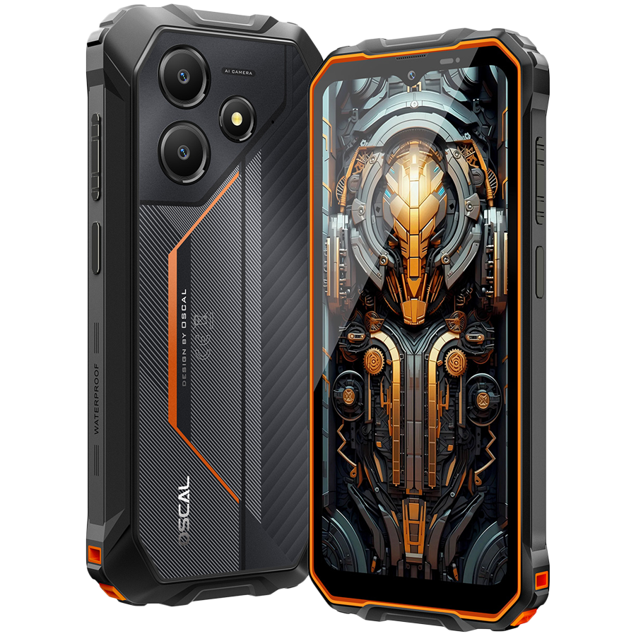 OSCAL Rugged smarthone Marine 2 LTE 6.56-inch HD 720x1612 90Hz Octa-core T615 up to 1.8 GHz RAM 4GB ROM 64GB Cam Rear 16MP Front 8MP 4G LTE WiFi BT Battery 11000mAh GPS+GLONASS+Beidou+Galileo & IP68/IP69K/MIL-STD-810H Android 15 Orange