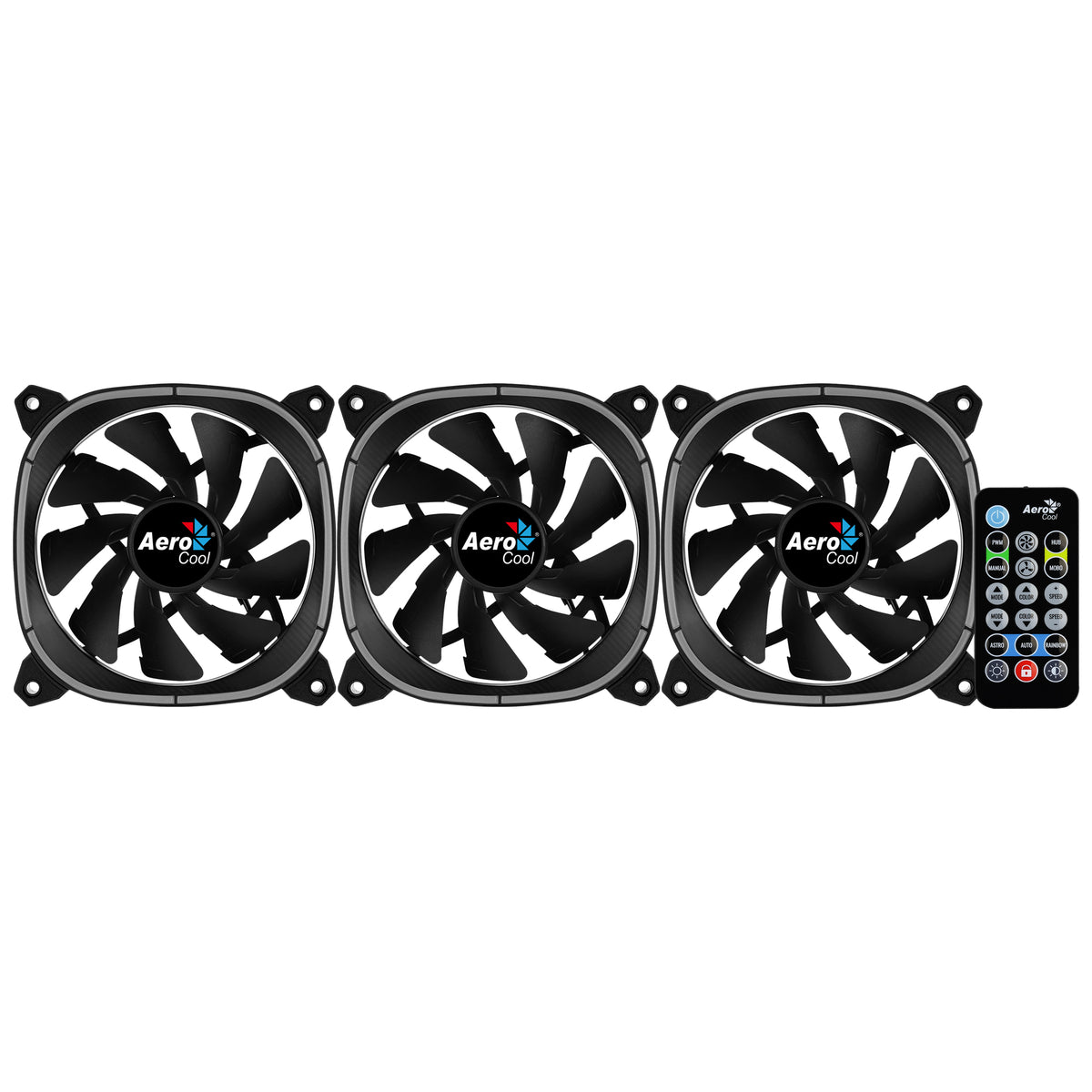 Aerocool Astro 12 Pro - Black - 12CM ARGB FANS x 3 | H66F HUB x 1 | REMOTE CONTROL x 1