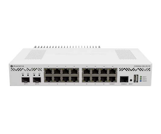 MikroTik Cloud Core Router CCR2004-16G-2S+, 16 x Gb LAN, 2x SFP+ ports, passive cooling desktop enclosure, PSU, rackmount ears, RouterOS L6