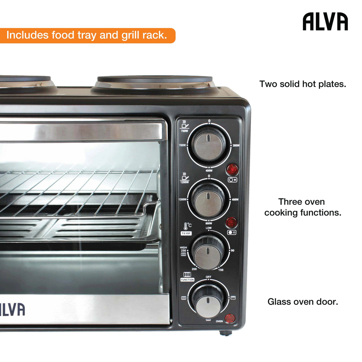 Alva Mini Kitchen - 25L Electric Oven With 2 Plate Stove