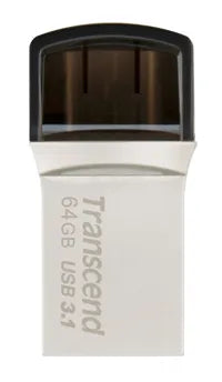 TRANSCEND 64GB JETFLASH 890 USB-C & USB 3.1 OTG FLASH DRIVE - SILVER