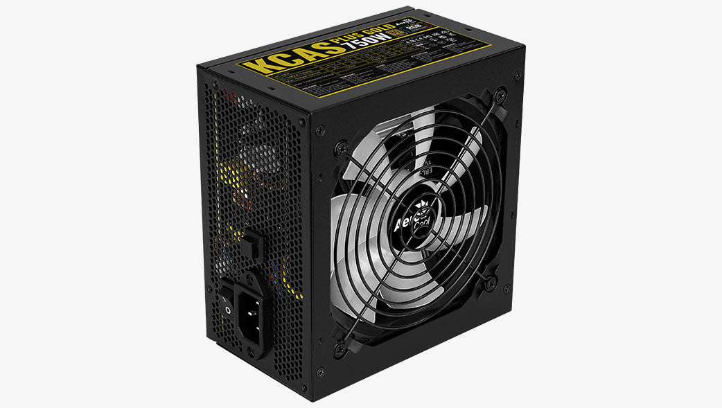 Aerocool KCAS PLUS Gold750W RGB PSU - ATX 24 PIN; 2x 4+4PIN CPU; 8x SATA; 4x PATA; 3x PCIe 6+2PIN.
