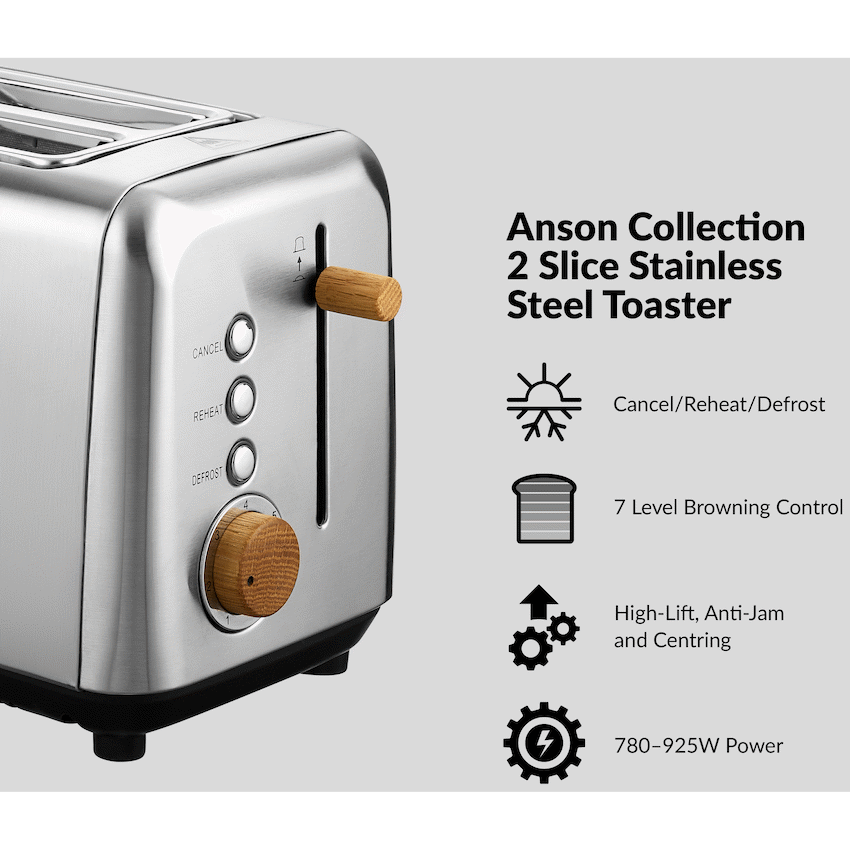 Boden Stark Anson Collection 2-Slice Stainless Steel Toaster - Guards On Duty Shop & Security Guards